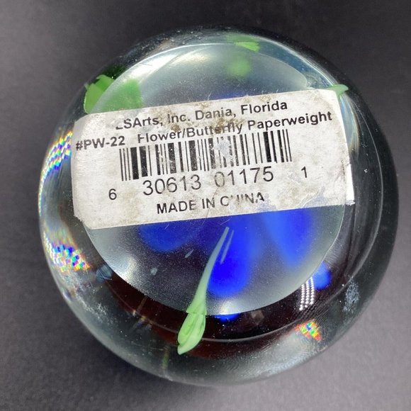 LSArts Art Glass Paperweight Blue with Red butterfly  Paper Weight - Picture 7 of 9
